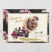 オートバイの結婚式の写真の保存日付 招待状 (正面/裏面)