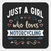 オートバイの贈り物が大好きな女おもしろいの子 スクエアシール (正面)