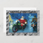 オートバイの郵便はがきのサンタ シーズンポストカード (正面/裏面)
