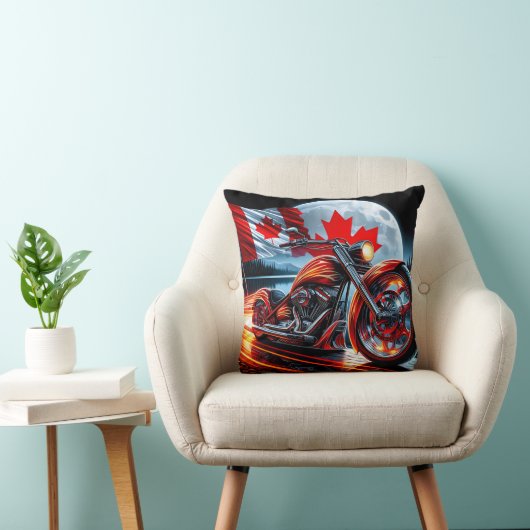 オートバイは夜はカナダ国旗で輝く クッション (椅子)