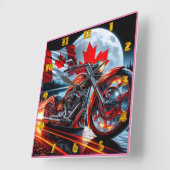 オートバイは夜はカナダ国旗で輝く スクエア壁時計 (傾斜)