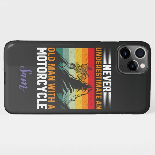 オートバイを持つ老人を決して過小評価しない iPhoneケース (裏面横)