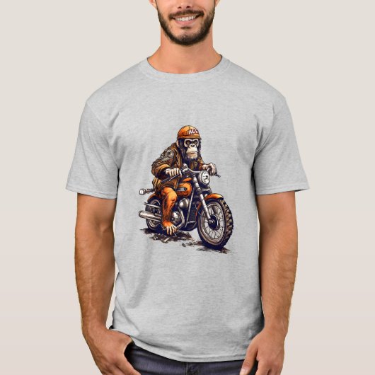 オートバイを運転するかわいいサル Tシャツ (正面)