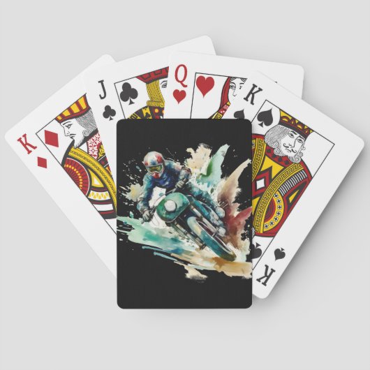 オートバイアートプリント-バイクもしくは自転車に乗る人ウォーターカラーグラフィック トランプ (裏面)