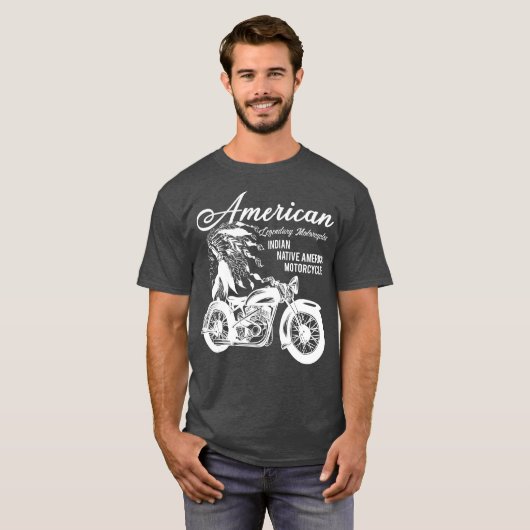 オートバイインディアンアメリカ先住民バイクもしくは自転車に乗る人ギフト Tシャツ (正面フル)