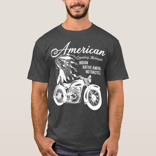 オートバイインディアンアメリカ先住民バイクもしくは自転車に乗る人ギフト Tシャツ (正面)