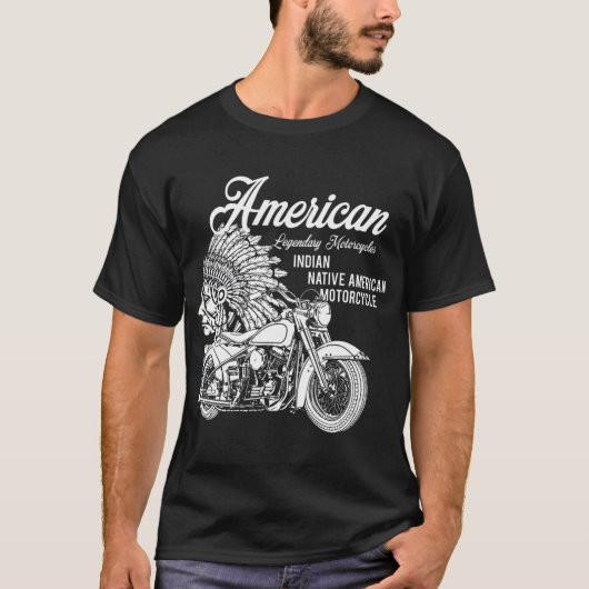 オートバイインディアン先住民アメリカバイクもしくは自転車に乗る人ギフト Tシャツ (正面)