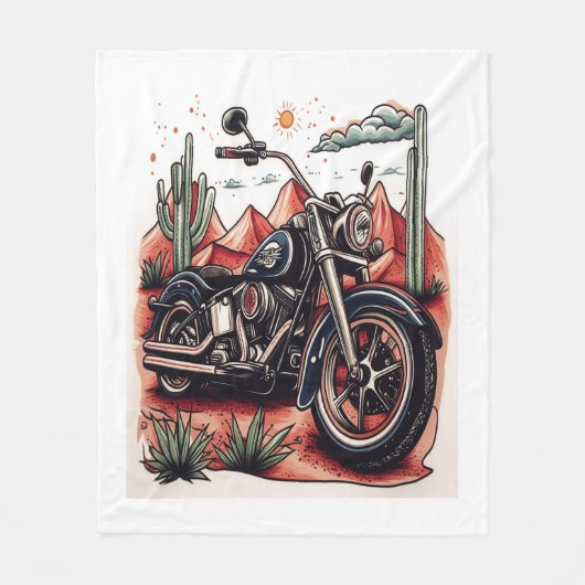 オートバイインデザートサボスウエスタンセット フリースブランケット (正面)