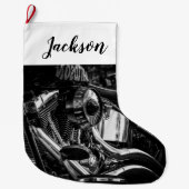 オートバイエンジンを閉じる ラージクリスマスストッキング (正面)
