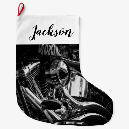 オートバイエンジンを閉じる ラージクリスマスストッキング (正面)