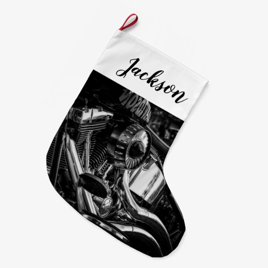 オートバイエンジンを閉じる ラージクリスマスストッキング (正面 (吊り時))