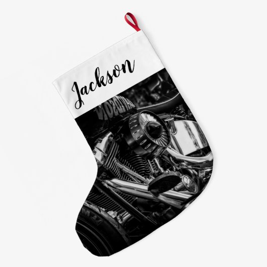 オートバイエンジンを閉じる ラージクリスマスストッキング (裏面 (吊り時))