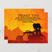 オートバイカップルマウンテンサンセット結婚ズ サンキューカード (正面/裏面)
