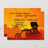 オートバイカップルマウンテンサンセット結婚ズ 招待状 (正面/裏面)