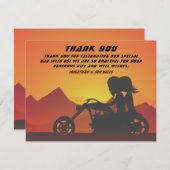 オートバイカップルマウンテンサンセット/サンライズ結婚ズ サンキューカード (正面/裏面)