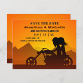 オートバイカップルマウンテンサンセット/サンライズ結婚ズ セーブザデート (正面/裏面)