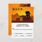 オートバイカップルマウンテンサンセット/サンライズ結婚ズ 出欠カード (正面/裏面)