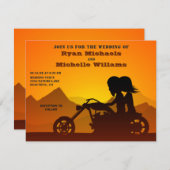 オートバイカップルマウンテンサンセット/サンライズ結婚ズ 招待状 (正面/裏面)