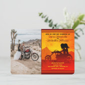 オートバイカップル山のサンセットフォト結婚ズ 招待状 (スタンド正面)