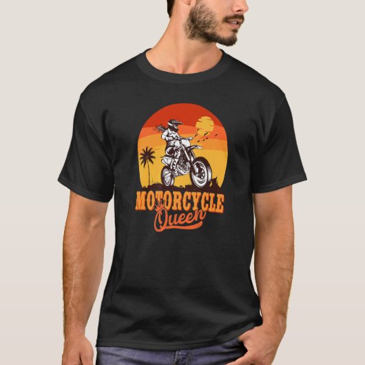オートバイクイーンバイクもしくは自転車に乗る人ガールレーサーダートバイクモーターブ Tシャツ (正面)