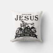 オートバイクリスチャンバイクもしくは自転車に乗る人ジョン14:6後を追イエス クッション (正面)