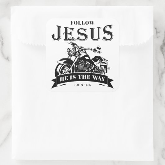 オートバイクリスチャンバイクもしくは自転車に乗る人ジョン14:6後を追イエス スクエアシール (バッグ)