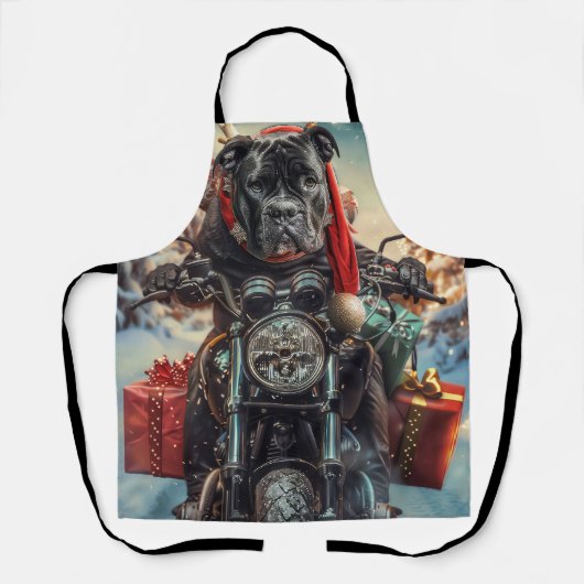 オートバイクリスマスに乗るキッチンコルソドッグ エプロン (正面)