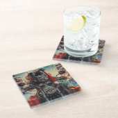 オートバイクリスマスに乗るキッチンコルソドッグ ガラスコースター (アングル)