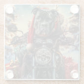 オートバイクリスマスに乗るキッチンコルソドッグ ガラスコースター (裏面)