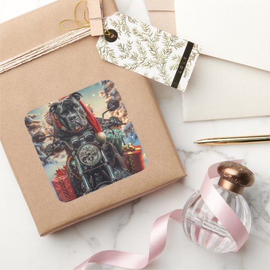 オートバイクリスマスに乗るキッチンコルソドッグ スクエアシール (ギフト)