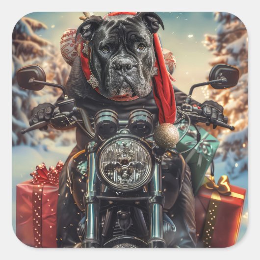 オートバイクリスマスに乗るキッチンコルソドッグ スクエアシール (正面)