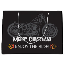 オートバイクリスマスブラッククラシック ラージペーパーバッグ