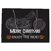 オートバイクリスマスブラッククラシック ラージペーパーバッグ (裏面)