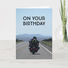 オートバイバイクもしくは自転車に乗る人おもしろいロード誕生日 カード