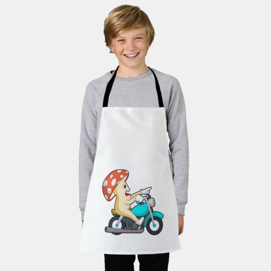 オートバイバイクもしくは自転車に乗る人のキノコ エプロン (着用した状態)