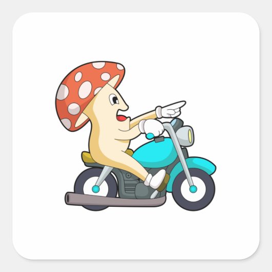 オートバイバイクもしくは自転車に乗る人のキノコ スクエアシール (正面)