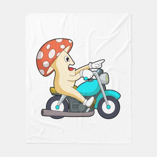 オートバイバイクもしくは自転車に乗る人のキノコ フリースブランケット (正面)