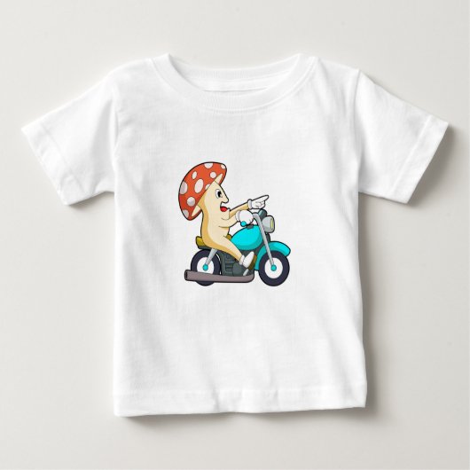 オートバイバイクもしくは自転車に乗る人のキノコ ベビーTシャツ (正面)