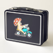 オートバイバイクもしくは自転車に乗る人のキノコ メタルランチボックス (裏面)
