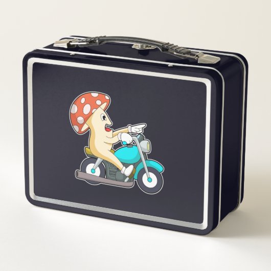 オートバイバイクもしくは自転車に乗る人のキノコ メタルランチボックス (裏面)
