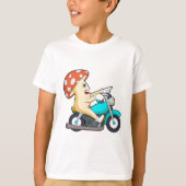 オートバイバイクもしくは自転車に乗る人のキノコ Tシャツ (正面)