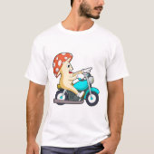 オートバイバイクもしくは自転車に乗る人のキノコ Tシャツ (正面)