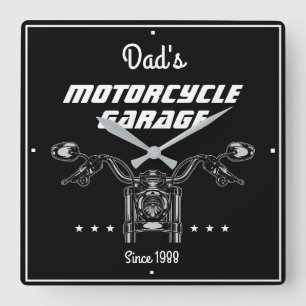 オートバイバイクもしくは自転車に乗る人ガレージハンドルクール黒 スクエア壁時計