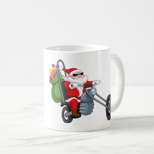 オートバイバイクもしくは自転車に乗る人サンタクロース コーヒーマグカップ (正面右)