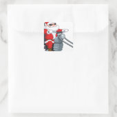 オートバイバイクもしくは自転車に乗る人サンタクロース スクエアシール (バッグ)