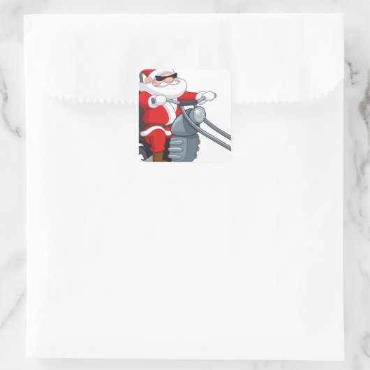 オートバイバイクもしくは自転車に乗る人サンタクロース スクエアシール (バッグ)