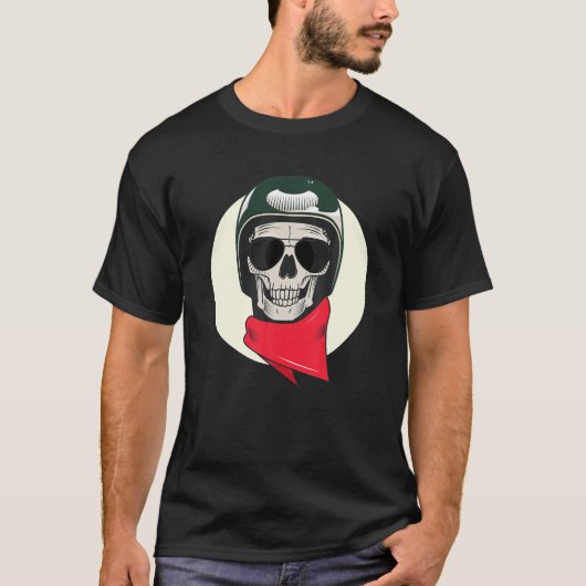 オートバイバイクもしくは自転車に乗る人スカルデザイン Tシャツ (正面)
