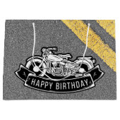 オートバイバイクもしくは自転車に乗る人ハッピーバースデーパーティーデコール ラージペーパーバッグ (正面)