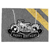 オートバイバイクもしくは自転車に乗る人ハッピーバースデーパーティーデコール ラージペーパーバッグ (裏面)