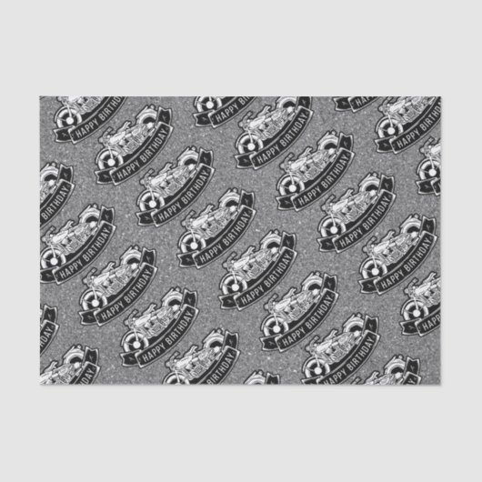 オートバイバイクもしくは自転車に乗る人ハッピーバースデーパーティーデコール 薄葉紙 (正面)